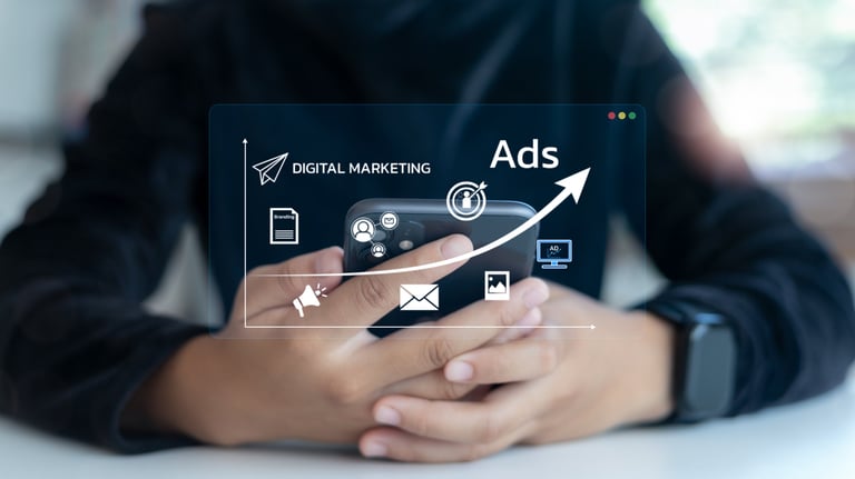 Smartphone showing marketing analytics and growth metrics